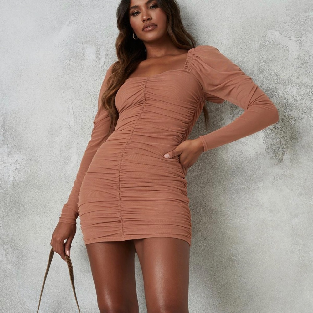 Misguided mesh rushed long sleeve mini